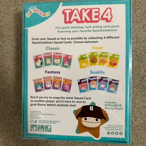 Nwt Squishmallows Take 4 Game - w/Exclusive Benny the Bigfoot Clip - Picture 4 of 4